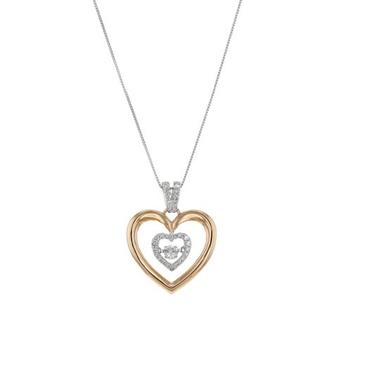 14K Gold Double Heart Necklace with Diamond Accents, TDW.20