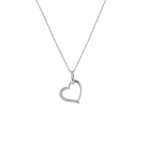 14K White Gold Openwork Diamond Accented Side Heart Pendant Necklace