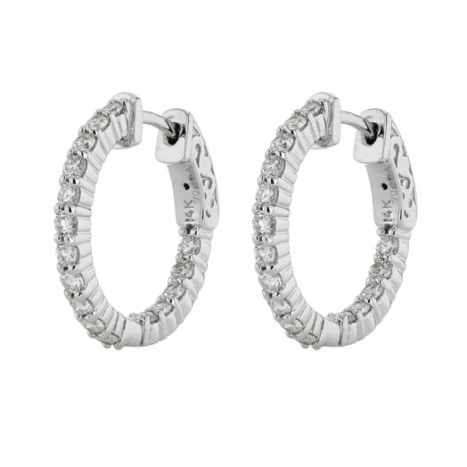 14K White Gold Inside-Out Diamond Hoop Earrings, TWT 1.00