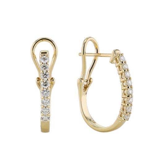 14K Yellow Gold J Hoop Earrings with Diamond Rounds, TWT.50