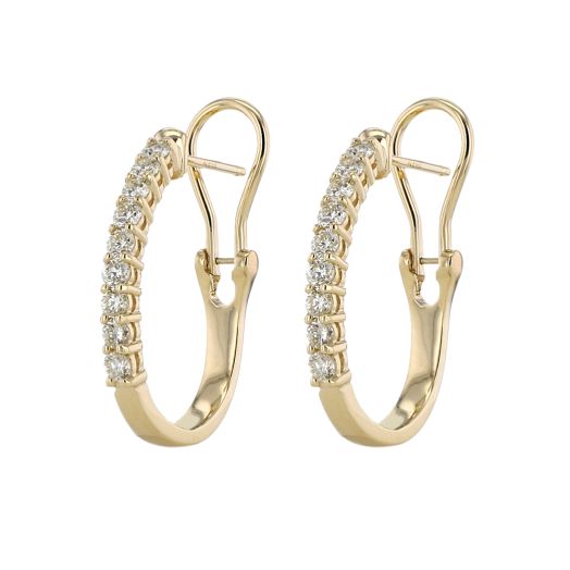 14K Yellow Gold J Hoop Earrings with Diamond Rounds, TWT.90