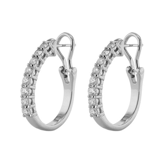 14K White Gold J Hoop Earrings with Diamond Rounds, TWT 1.50