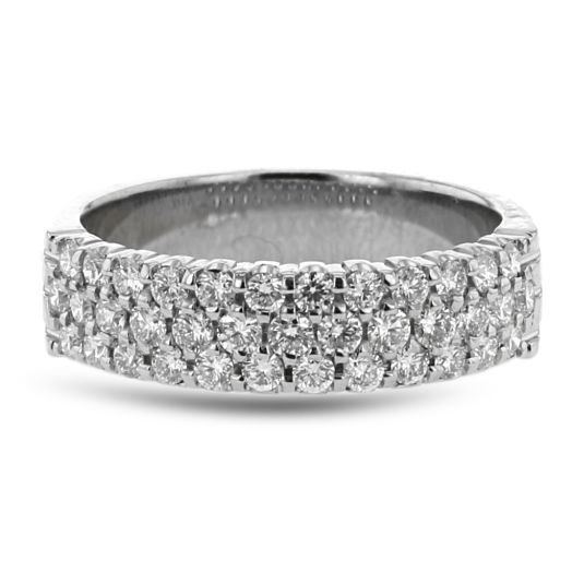 14K White Gold Three Row Diamond Band, TWT.75