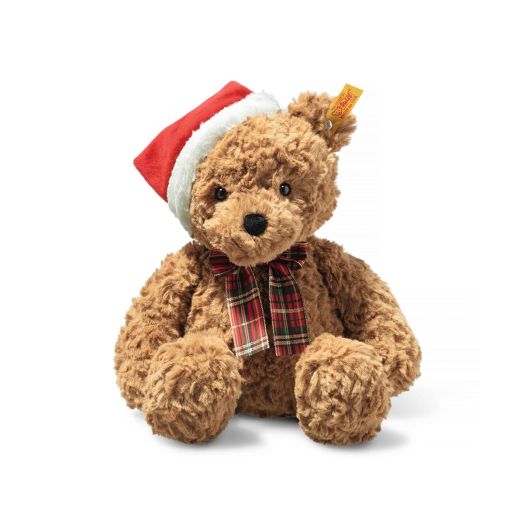 stuffed brown bear teddy with santa hat and festive bow