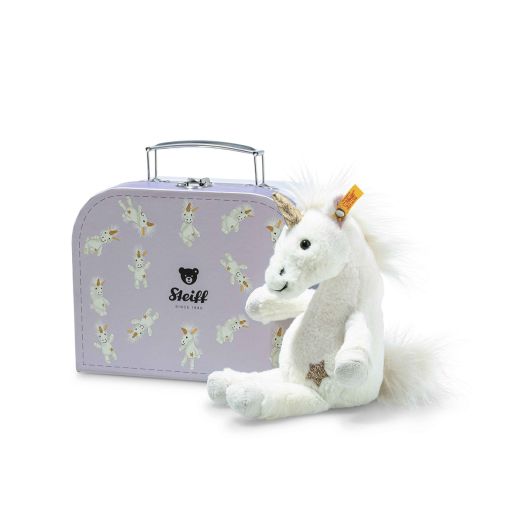 UNICORN plush toy with purple suitcase