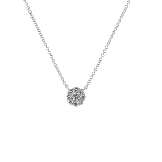 14K White Gold Diamond Cluster Necklace, TWT.34