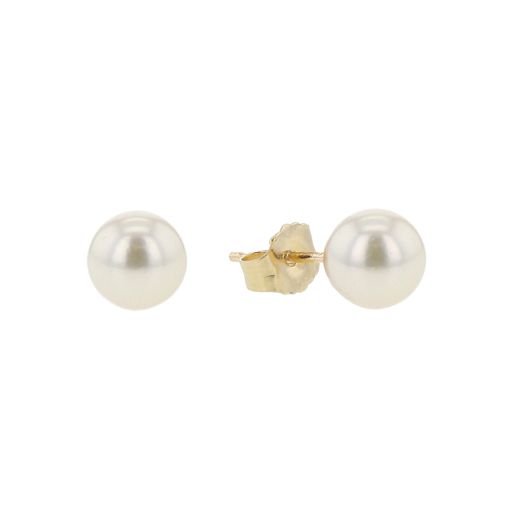 Akoya Pearl Stud Earrings, 5.5-6MM, 14K Yellow Gold