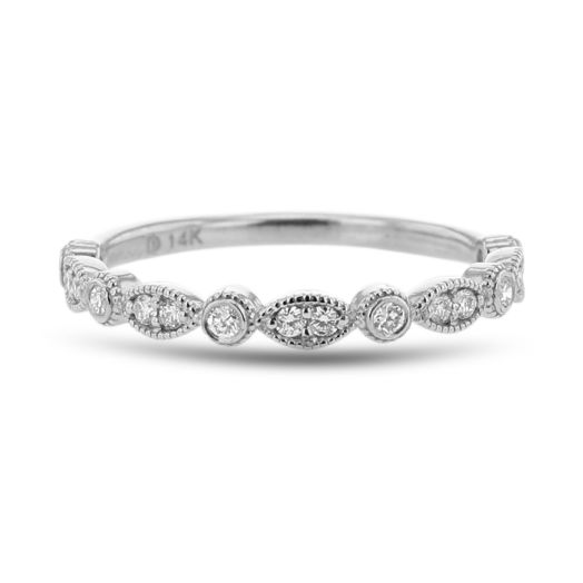 Diamond Milgrain Stacking Ring, 14K White Gold, .20TCW
