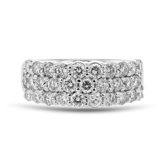 14K White Gold Three-Row Diamond Band, TWT 1.50