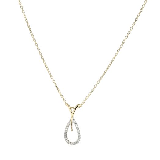 14K Yellow Gold Diamond Pavé Teardrop Pendant Necklace