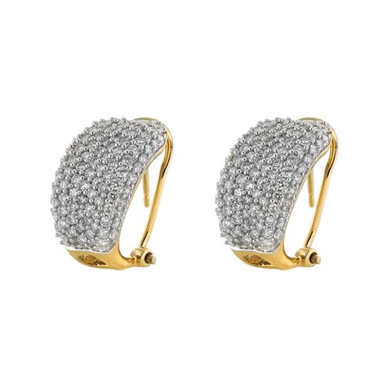 Diamond Pavé Huggie Hoop Earrings, 14K Yellow Gold, 1.50TDW