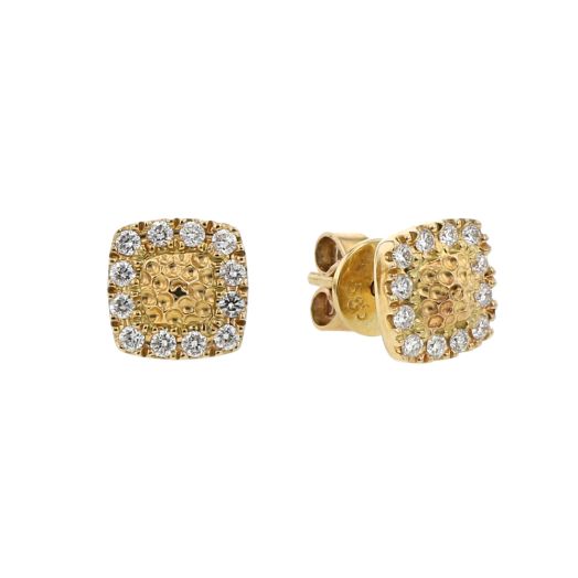 Diamond Halo Stud Earrings, Square, 14K Yellow Gold, .25TDW