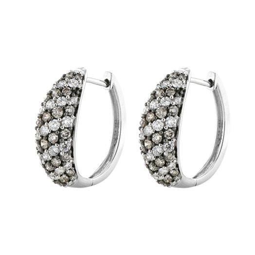Diamond Pavé Hoop Earrings, Brown Diamonds, 14K White Gold, 2.00TDW