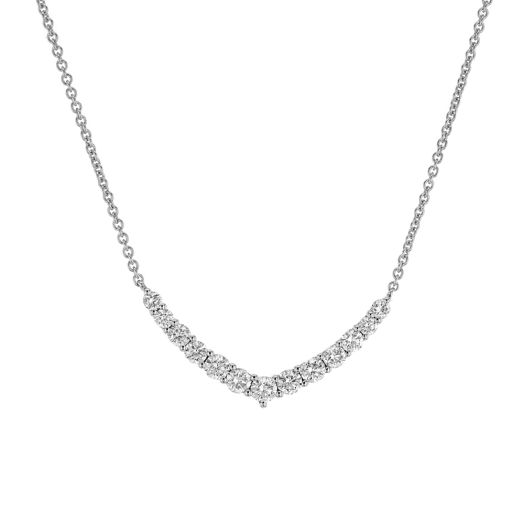 14K White Gold Graduated Diamond Necklace, TWT .65