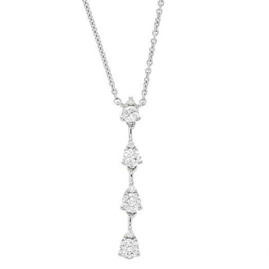 Diamond Teardrop, Four Tier Pendant Necklace, 14K White Gold, TWT.29
