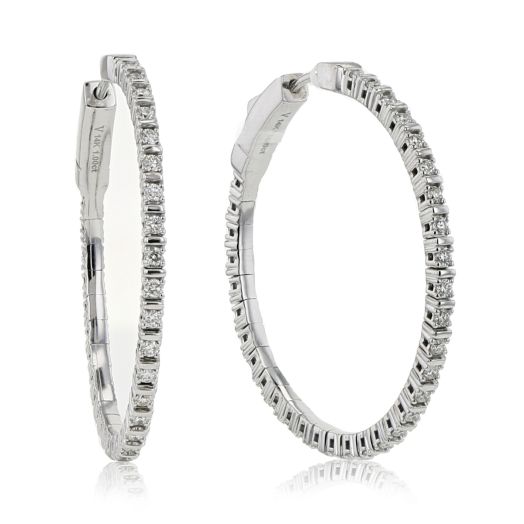 Flexible Diamond Hoop Earrings, 14K White Gold, TWT1.00