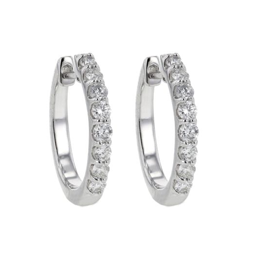 14K White Gold Diamond Hoop Earrings, TDW.49