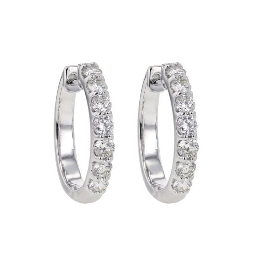 14K White Gold Diamond Hoop Earrings, TDW.99