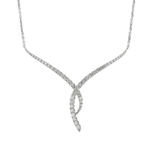 14K White Gold Overlapping Diamond Necklace, TWT 1.20