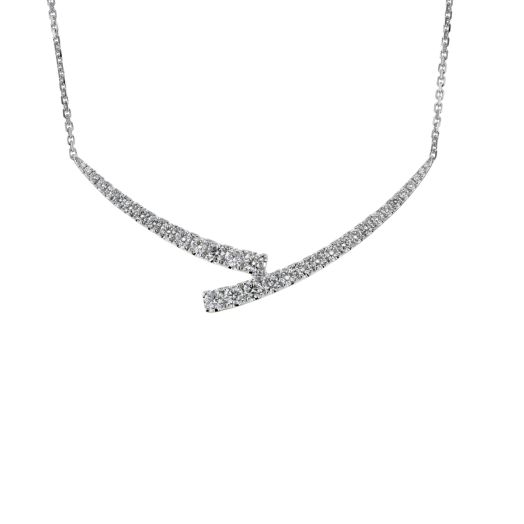 14K White Gold Double Bar Diamond Necklace, TWT 1.58