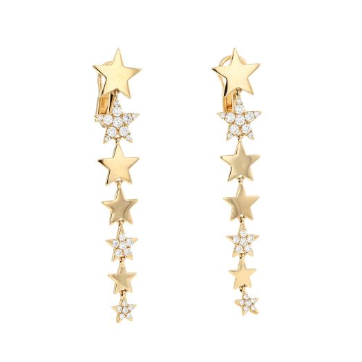 14K Rose Gold Cascading Stars Dangle Earrings with Diamond Accents, TWT 1.44