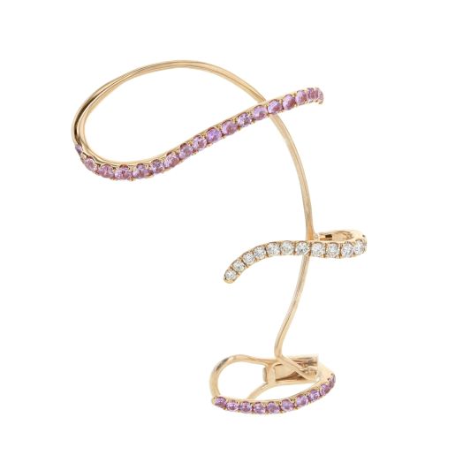 18K Rose Gold Pink Sapphire and Diamond Ear Wrap