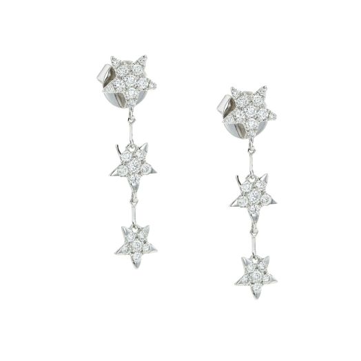18K White Gold Dangle Star Earrings with Diamonds