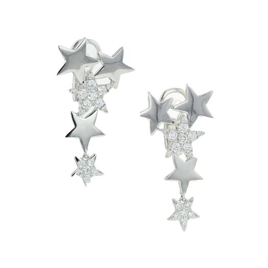 18K White Gold Star Drop Earrings with Diamonds