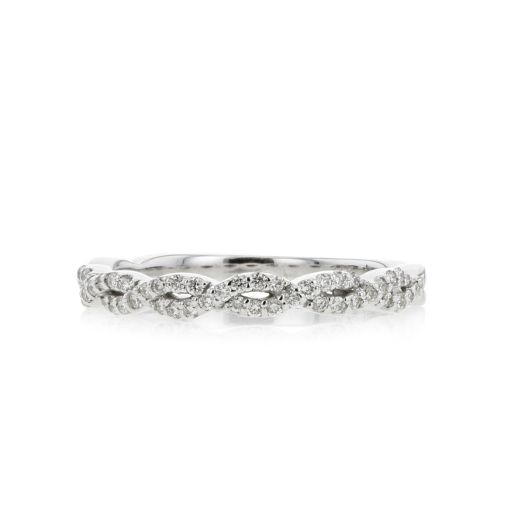 14K White Gold Pave Diamond Twist Half-Eternity Infinity Band