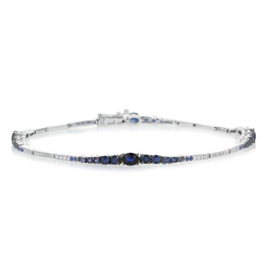 14K White Gold Multi-Sapphire and Diamond Bracelet