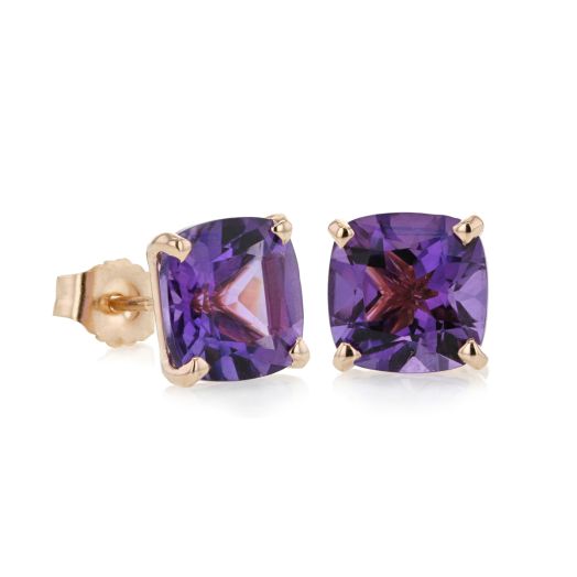14K Rose Gold Cushion-Cut Amethyst Stud Earrings