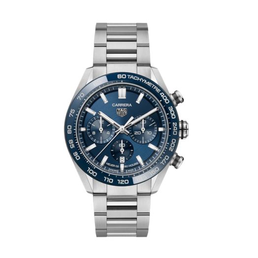 steel bracelet with round blue dial