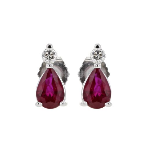 Pear-cut ruby studs with diamond accents