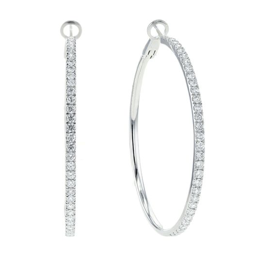 18K White Gold 3.11 Carat Diamond Hoop Earrings