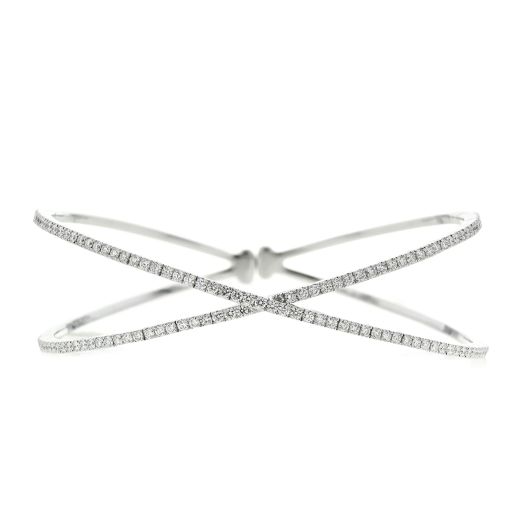 18K White Gold 1.70 Carat Diamond X Bangle Bracelet