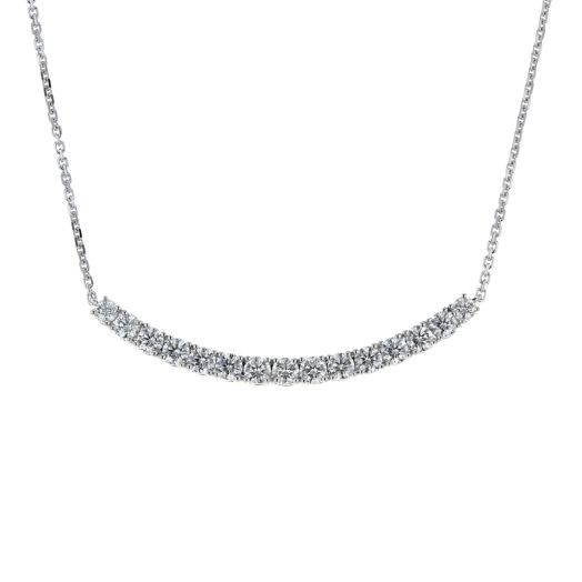 14K White Gold Curved Diamond Bar Necklace, TWT 1.14
