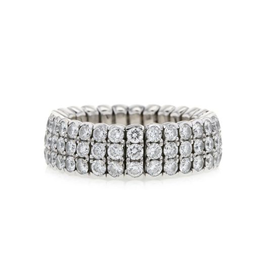 white gold ring with three rows of white diamond rounds