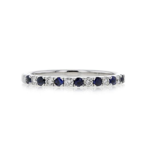 14K White Gold Sapphire and Diamond Round Band. TDW.14 