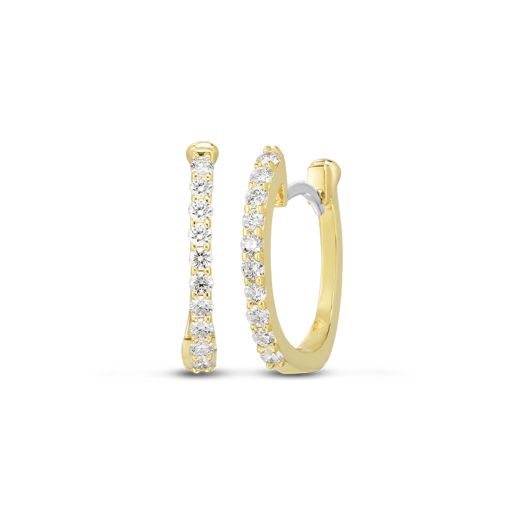 Roberto Coin Perfect Diamond Hoops 18K Yellow Gold 12MM Huggie Earrings with Micropave Diamonds