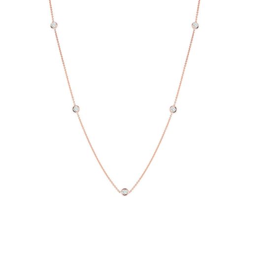 rose gold necklace with five stationed diamond rounds