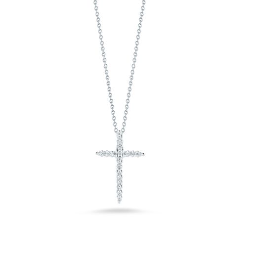 Roberto Coin Tiny Treasures 18K White Gold Cross Pendant with Diamonds, TDW.10
