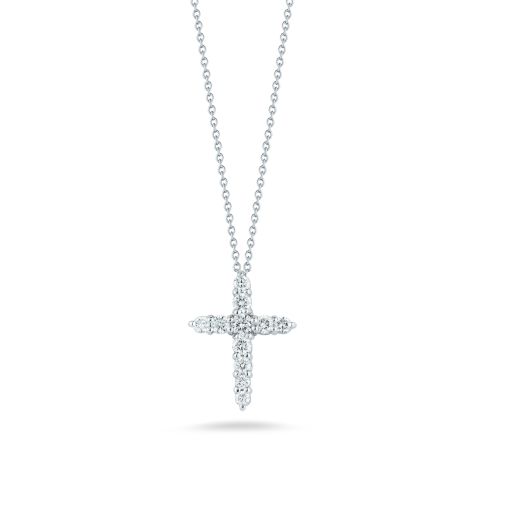 Roberto Coin Tiny Treasures 18K White Gold Cross Pendant with Diamonds, TDW.39