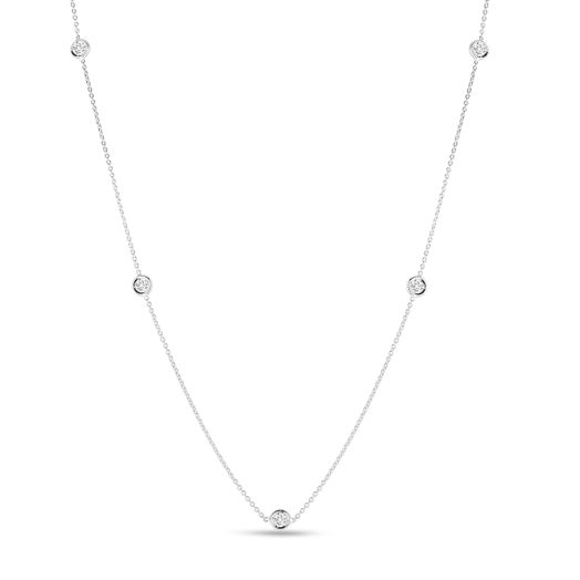 white gold necklace with five stationed diamond rounds