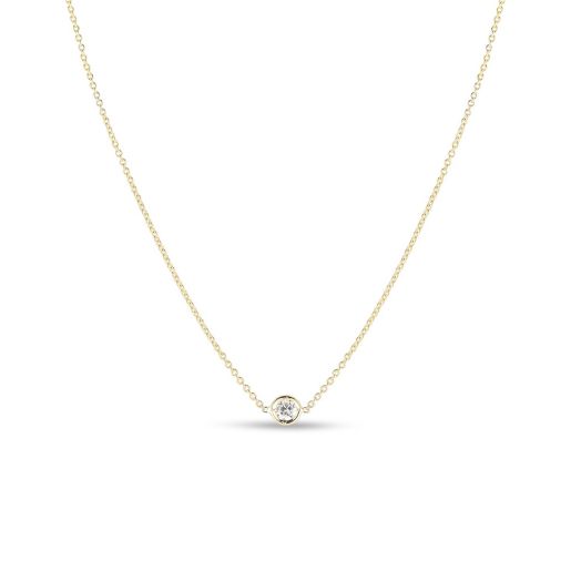 yellow gold necklace with round cut diamond