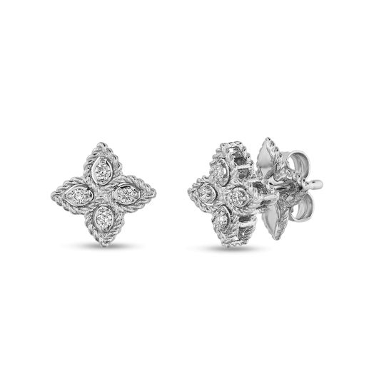 Roberto Coin Princess Flower 14K White Gold Small Stud Earring