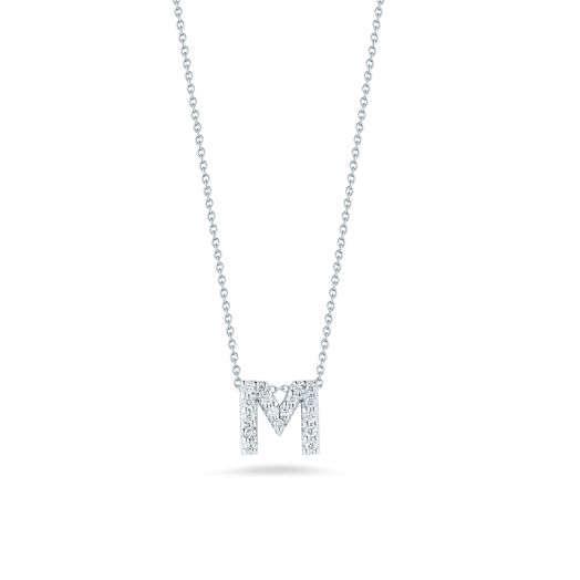 Roberto Coin Tiny Treasures 18K White Gold Love Letter M Pendant with Diamonds