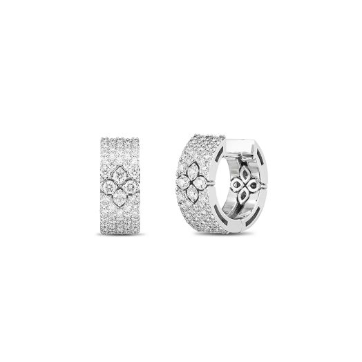 Roberto Coin Love in Verona 18K White Gold Pave Diamond Snap Hoop Earrings
