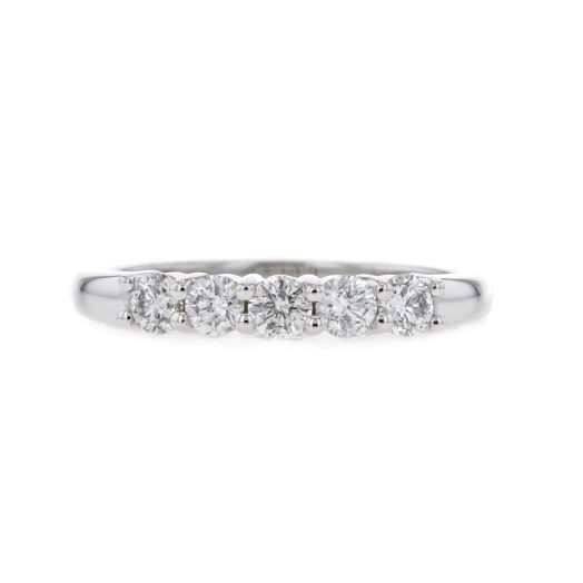 14K White Gold Round-Cut Five Stone Diamond Band, TDW.50