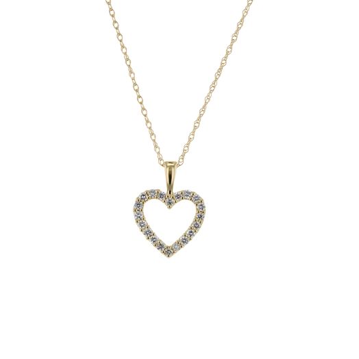 yellow gold chain with open heart pendant accented with diamond rounds