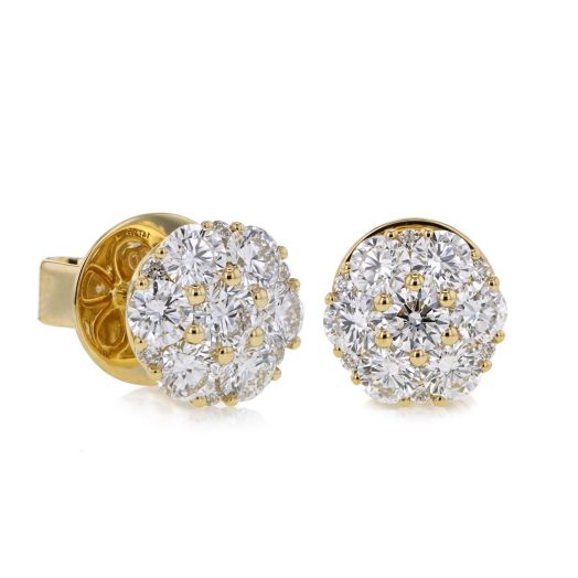 yellow gold stud earrings with diamond clusters